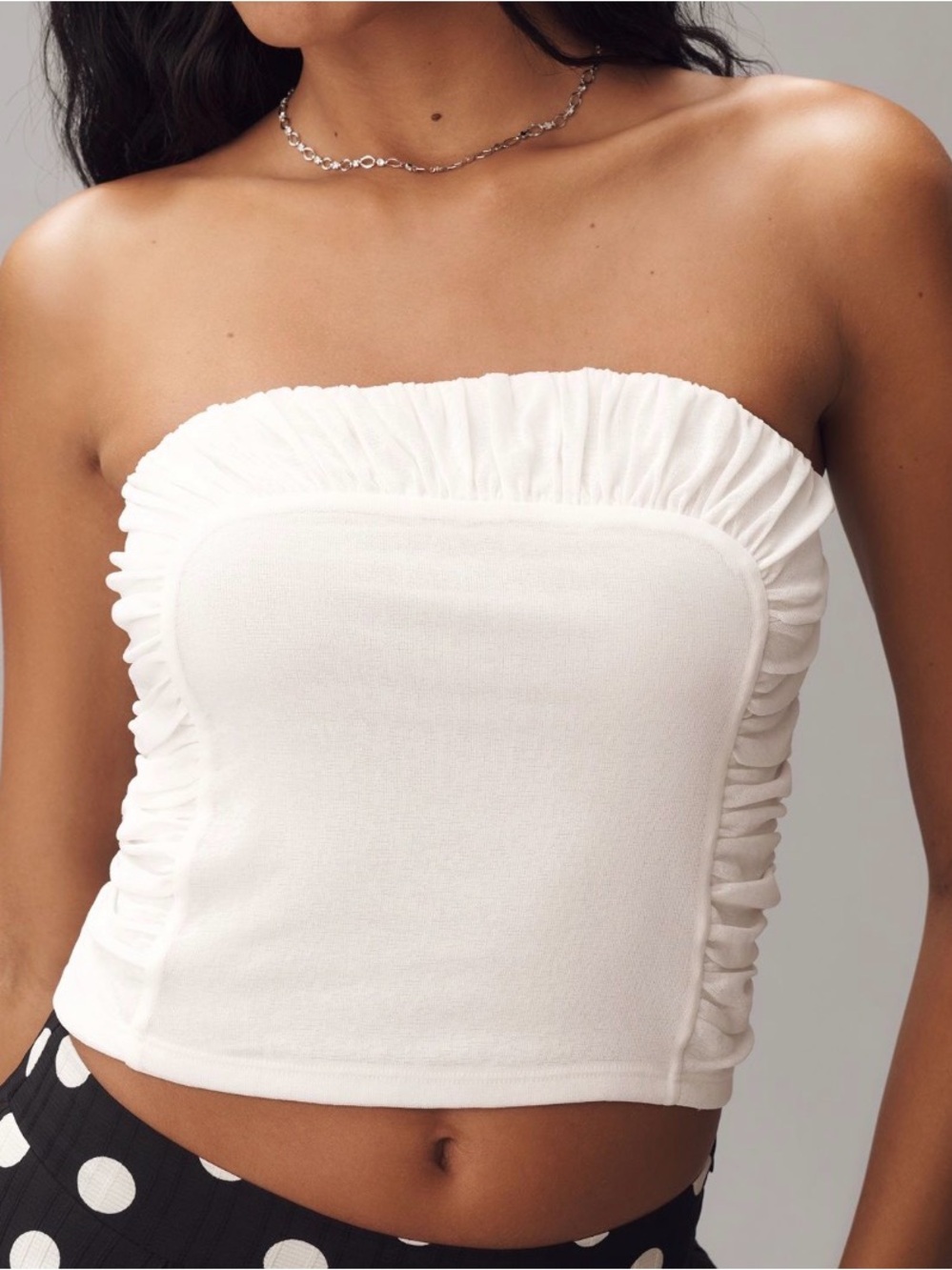 Anthropologie White Ruffle-Trim Bandeau Tank